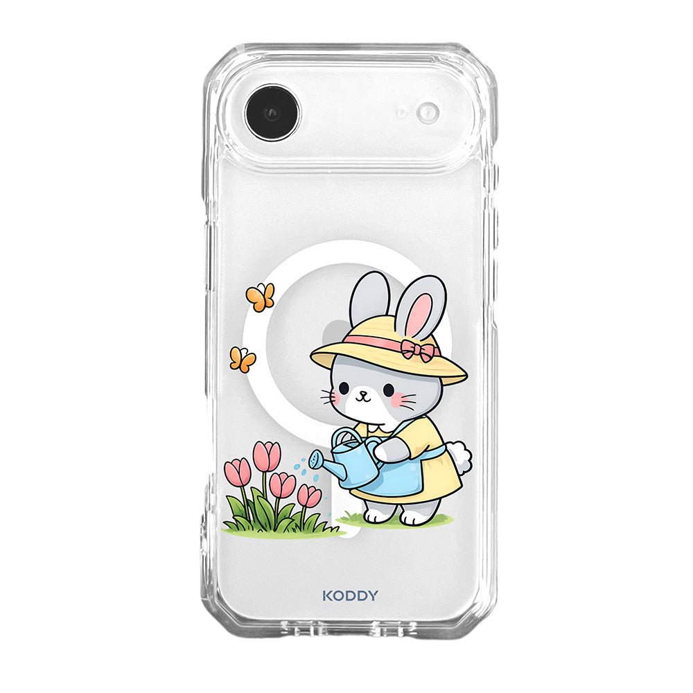 Cute Bunny Watering Flowers Clear Phone Case-KODDY aesthetic iphone case UK