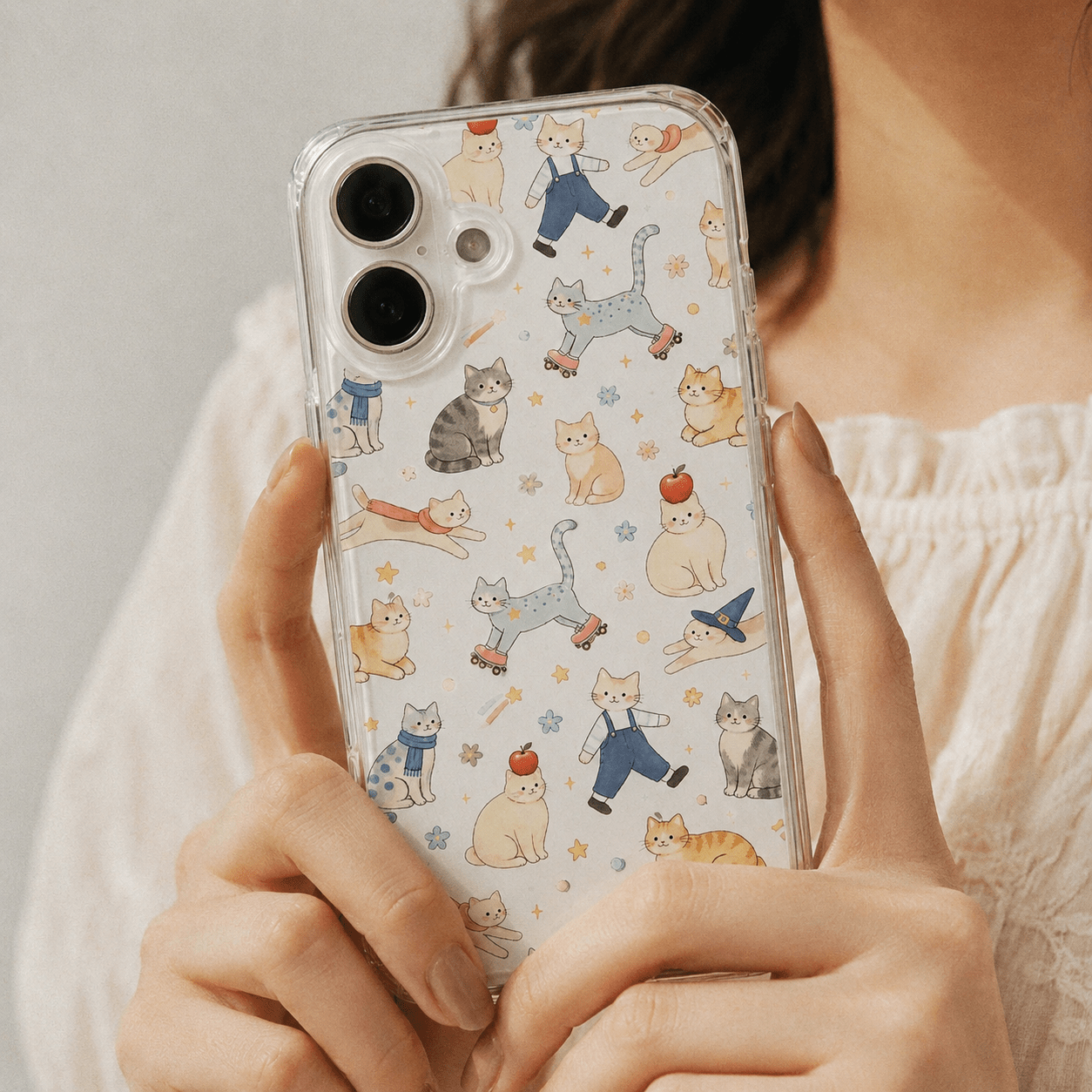 Cute Cat Adventures Clear Phone Case-KODDY aesthetic iphone case UK