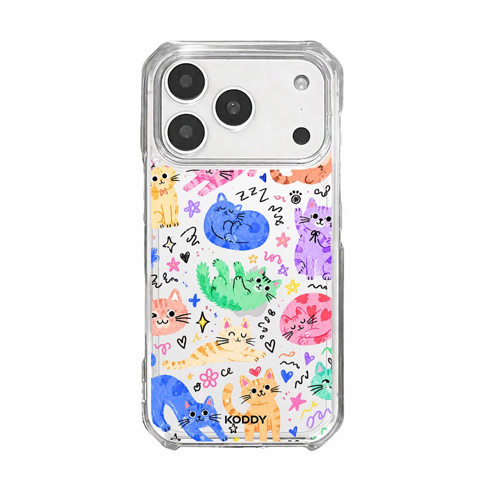 Cute Colourful Cat Doodle Clear Phone Case