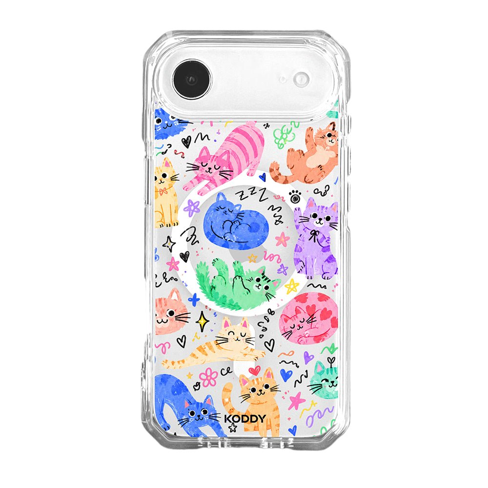 Cute Colourful Cat Doodle Clear Phone Case