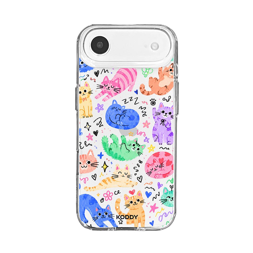 Cute Colourful Cat Doodle Clear Phone Case