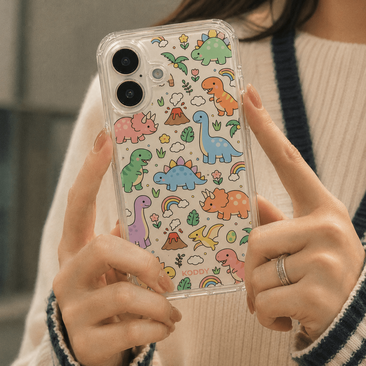 Cute Dinosaur Rainbow Clear Phone Case-KODDY aesthetic iphone case UK