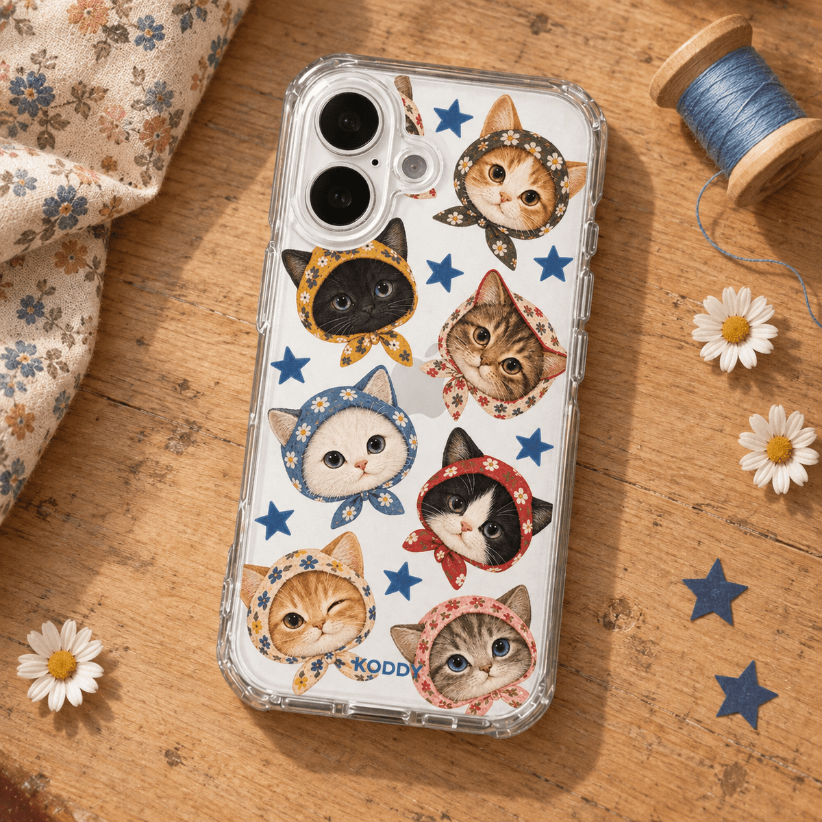 Cute Floral Scarf Cat Phone Case-KODDY aesthetic iphone case UK