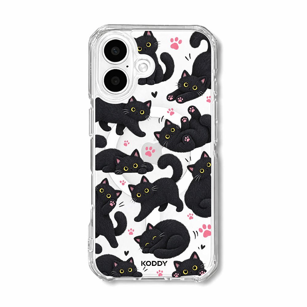 Cute Fluffy Black Cat Clear Phone Case
