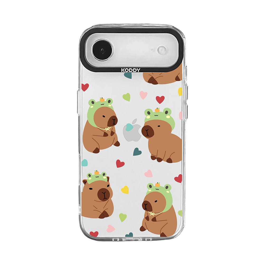 Cute Frog Hat Capybara with Heart Pattern iPhone Case-KODDY
