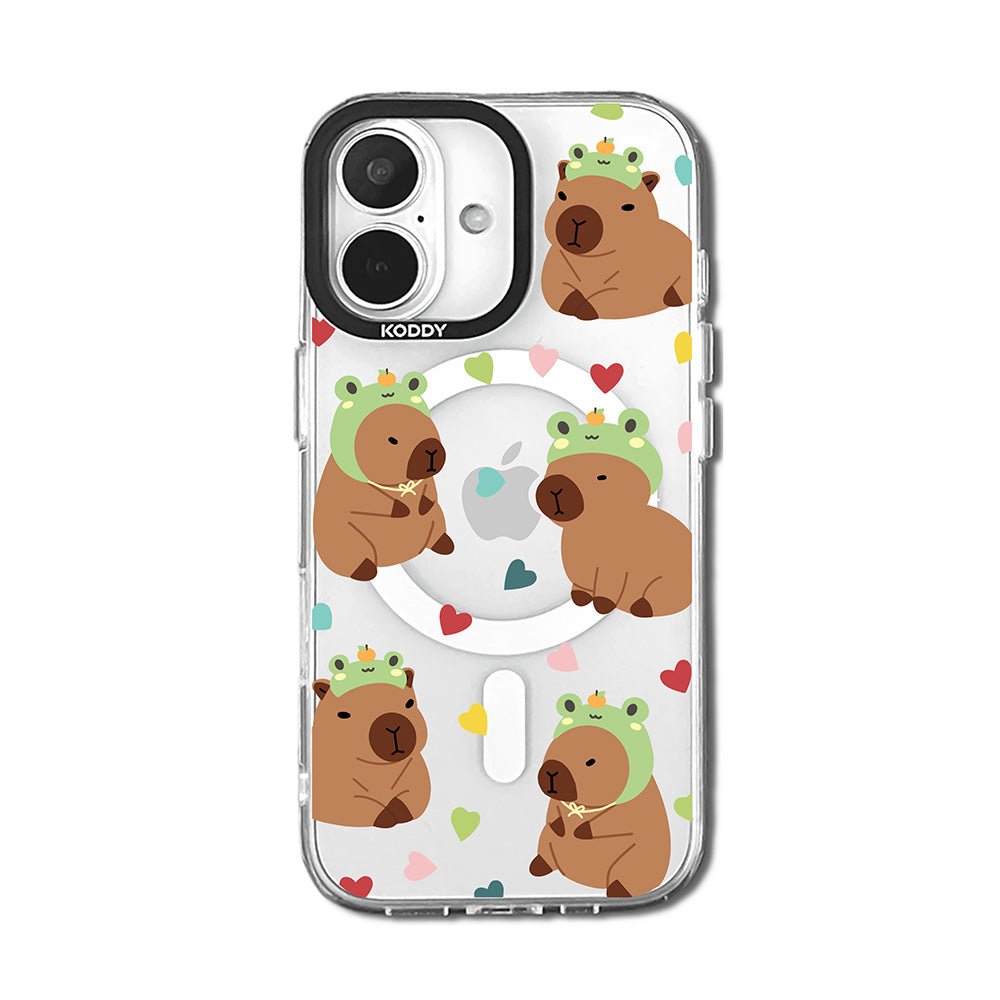 Cute Frog Hat Capybara with Heart Pattern iPhone Case-KODDY