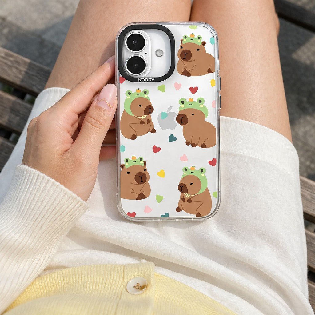 Cute Frog Hat Capybara with Heart Pattern iPhone Case - KODDY aesthetic iphone case UK
