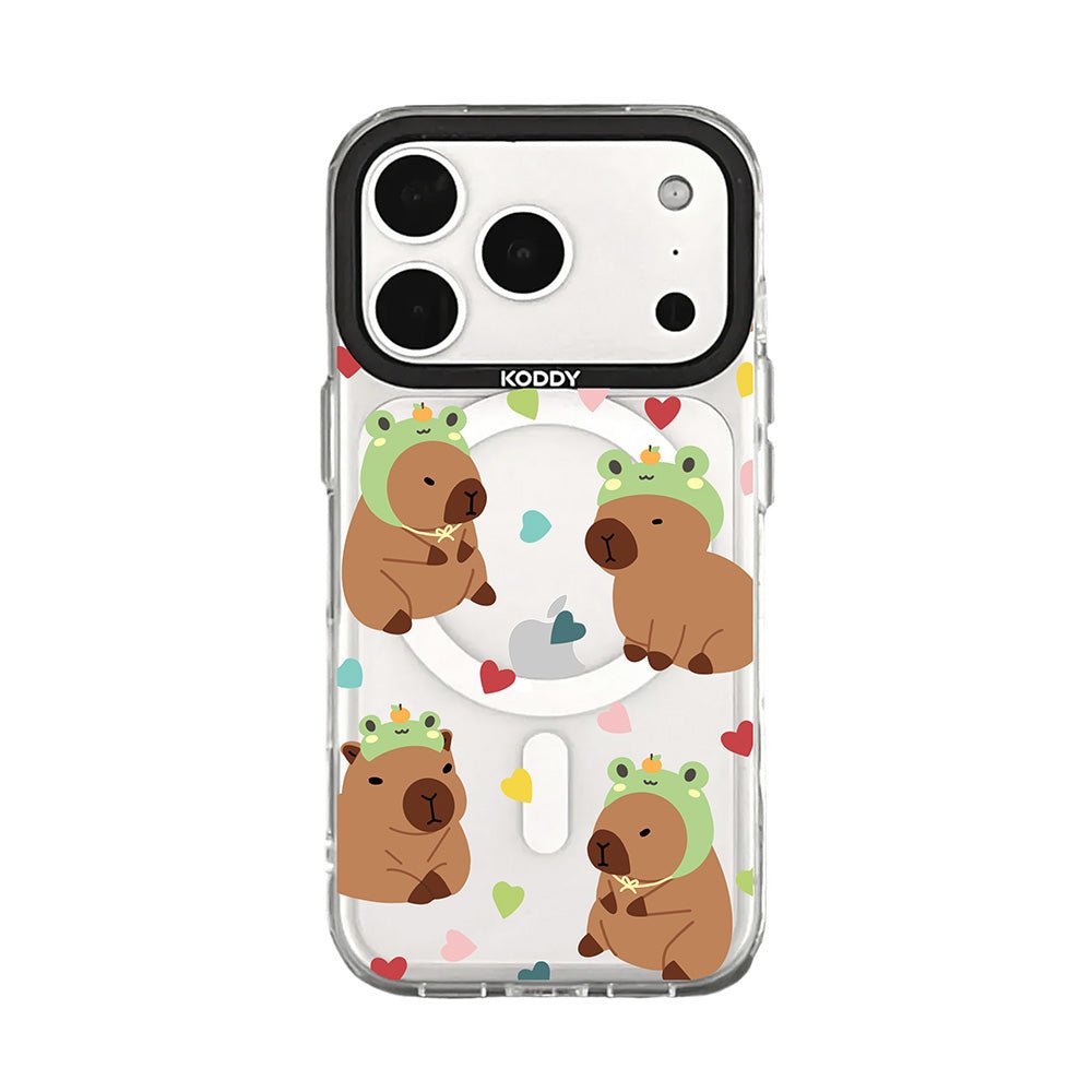 Cute Frog Hat Capybara with Heart Pattern iPhone Case-KODDY