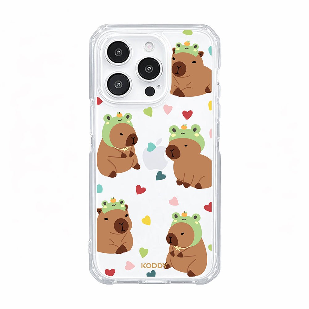 Cute Frog Hat Capybara with Heart Pattern Phone Case-KODDY aesthetic iphone case UK