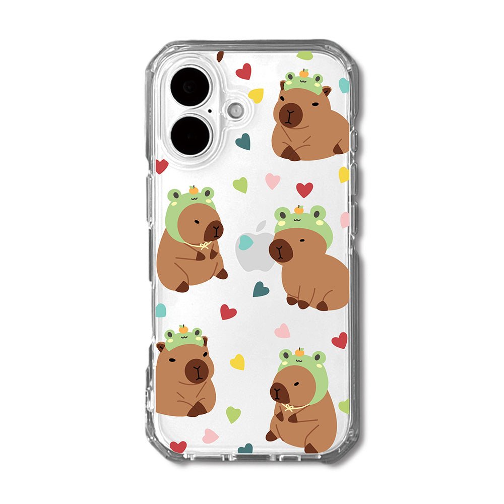 Cute Frog Hat Capybara with Heart Pattern Phone Case