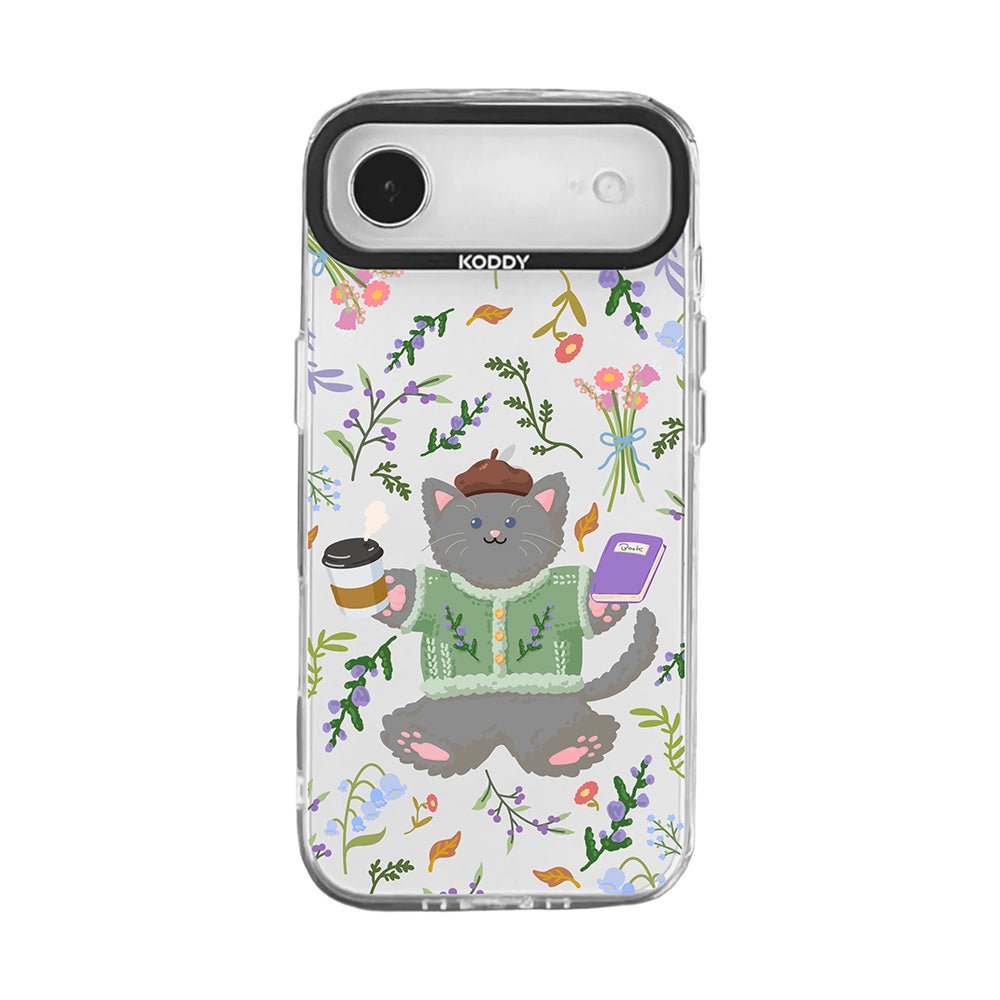 Cute Grey Cat with Lavender and Coffee iPhone Case - KODDY