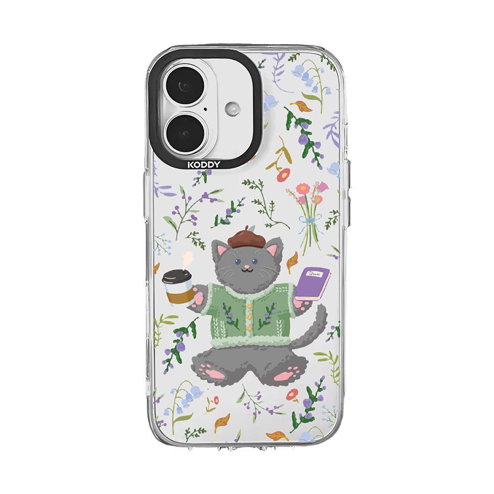 Cute Grey Cat with Lavender and Coffee iPhone Case - KODDY