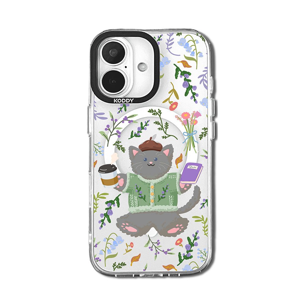 Cute Grey Cat with Lavender and Coffee iPhone Case - KODDY