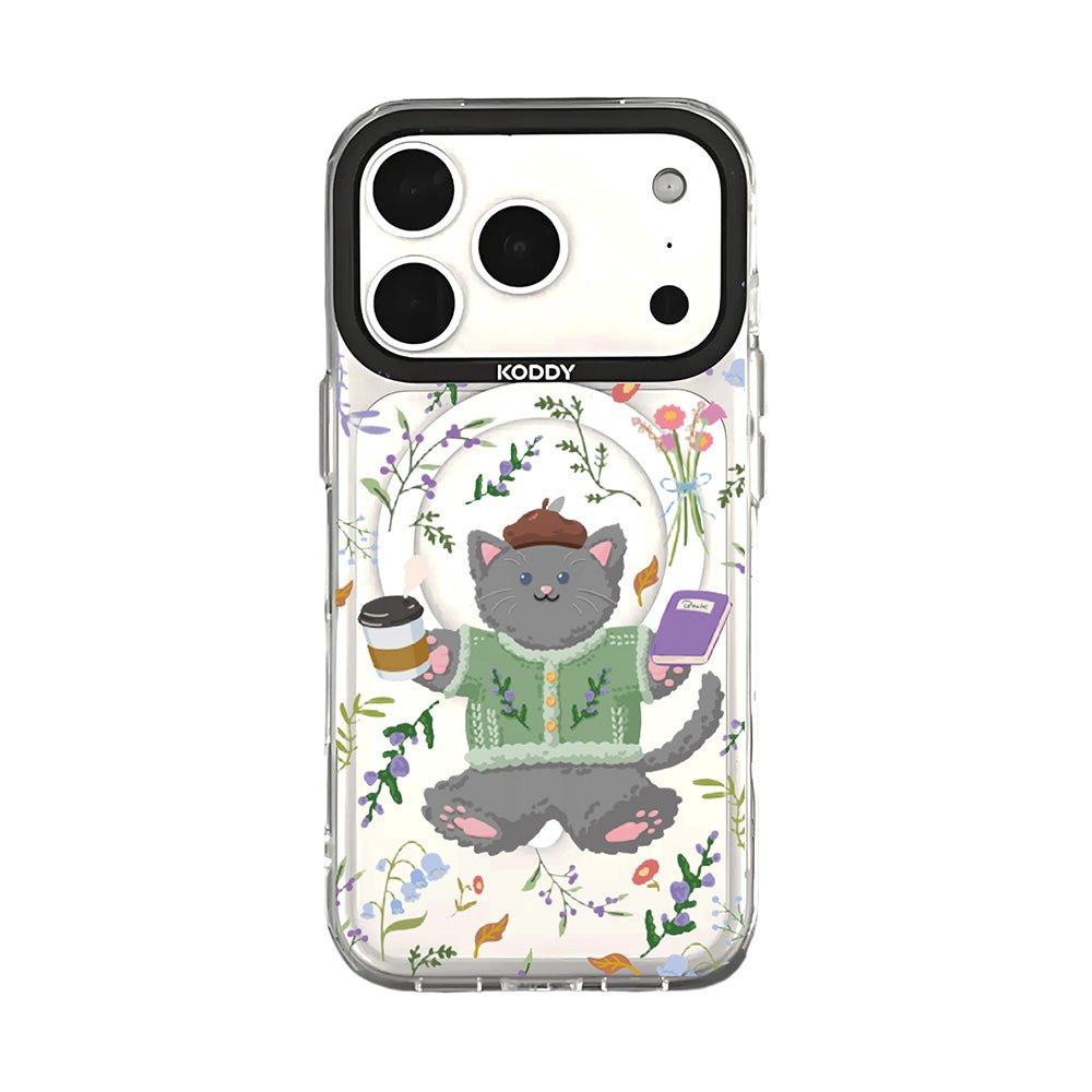 Cute Grey Cat with Lavender and Coffee iPhone Case - KODDY