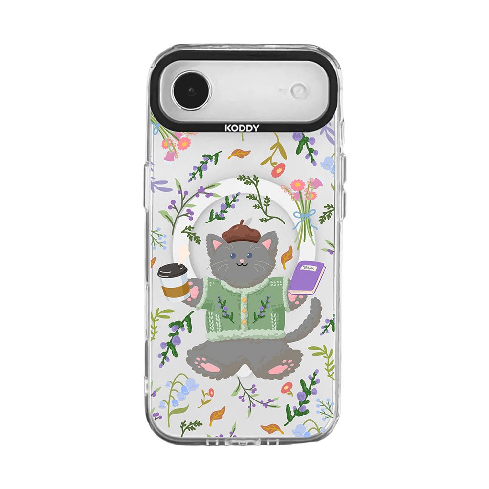 Cute Grey Cat with Lavender and Coffee iPhone Case - KODDY
