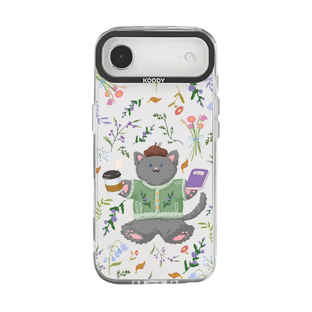 Cute Grey Cat with Lavender and Coffee iPhone Case - KODDY