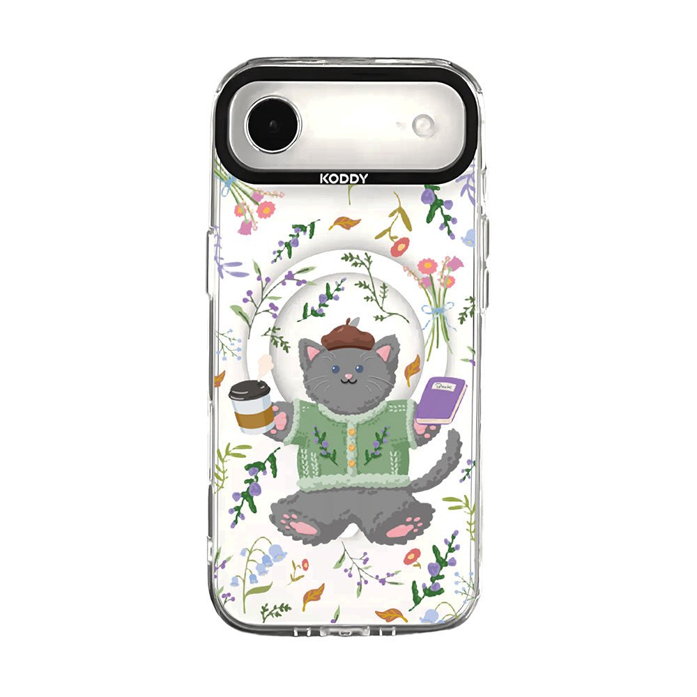 Cute Grey Cat with Lavender and Coffee iPhone Case - KODDY