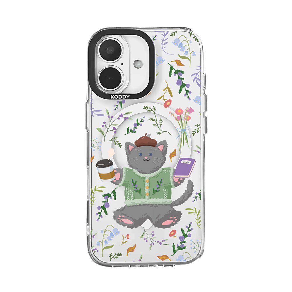 Cute Grey Cat with Lavender and Coffee iPhone Case - KODDY