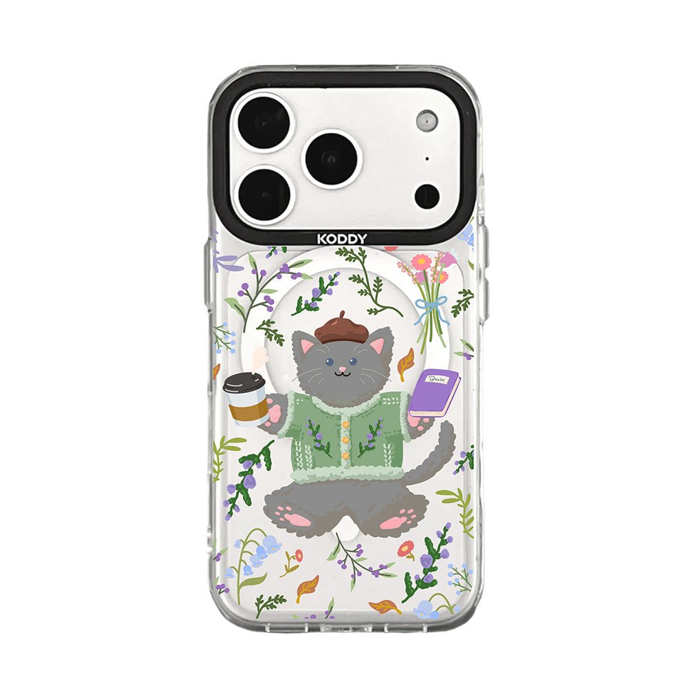 Cute Grey Cat with Lavender and Coffee iPhone Case - KODDY