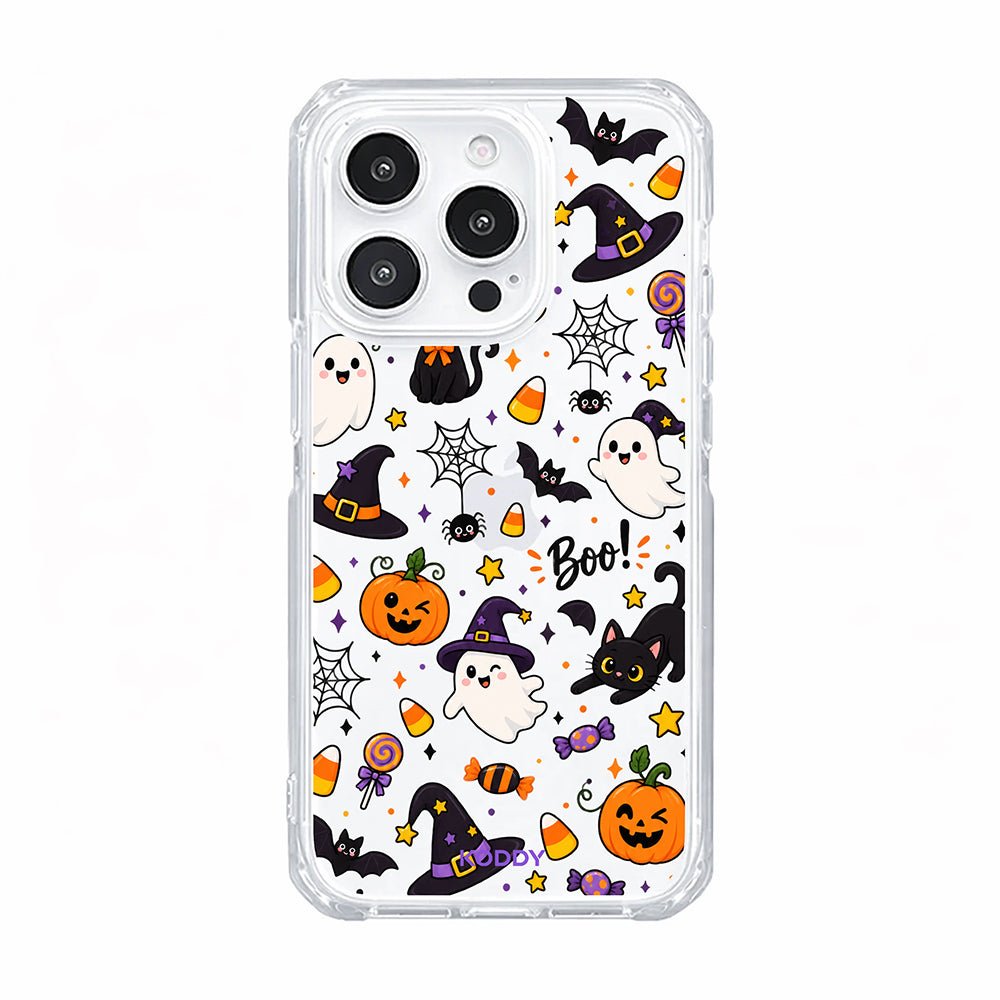 Cute Halloween Ghost and Black Cat Clear Phone Case