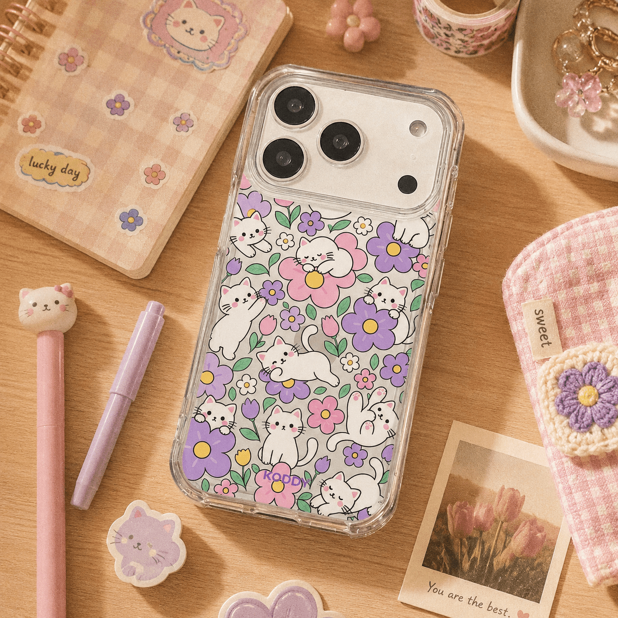 Cute Kitty Flower Garden Clear Phone Case-KODDY aesthetic iphone case UK