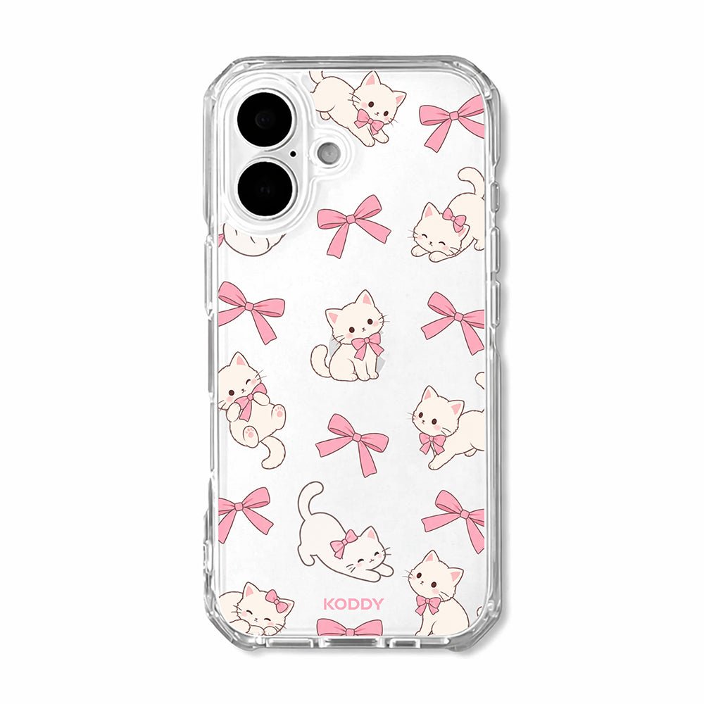 Cute Kitty Pink Ribbon Bow Clear Phone Case