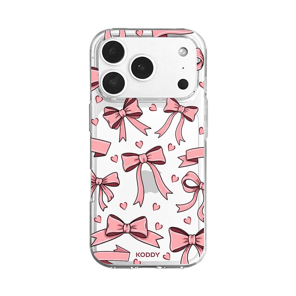 Cute Pink Bow and Heart Clear Phone Case-KODDY aesthetic iphone case UK