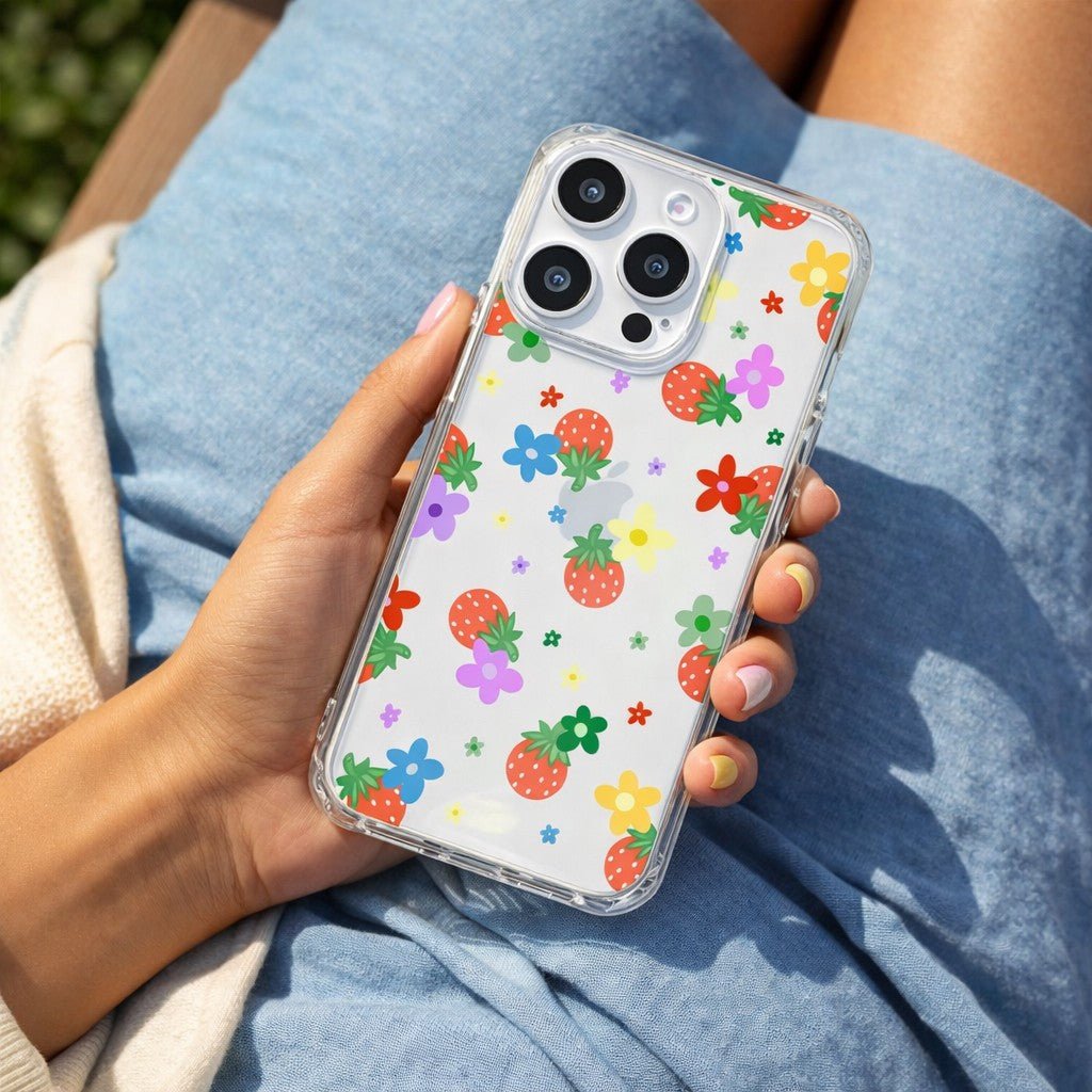 Cute Strawberry and Colourful Daisy phone case - KODDY aesthetic iphone case UK