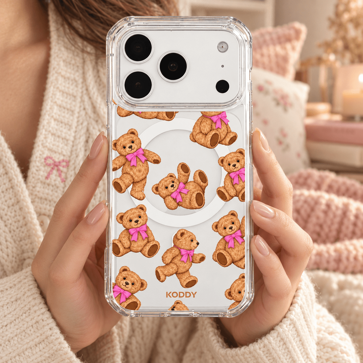 Cute Teddy Bear & Bow Phone Case-KODDY aesthetic iphone case UK