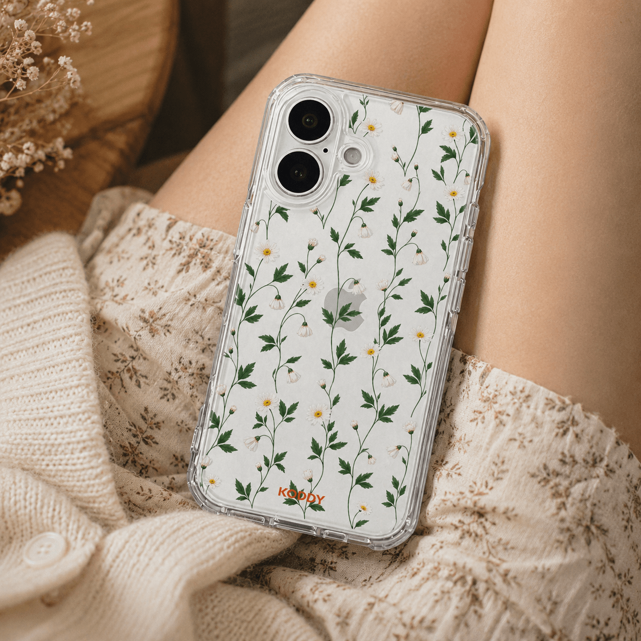 Dainty White Daisy Clear Phone Case-KODDY aesthetic iphone case UK