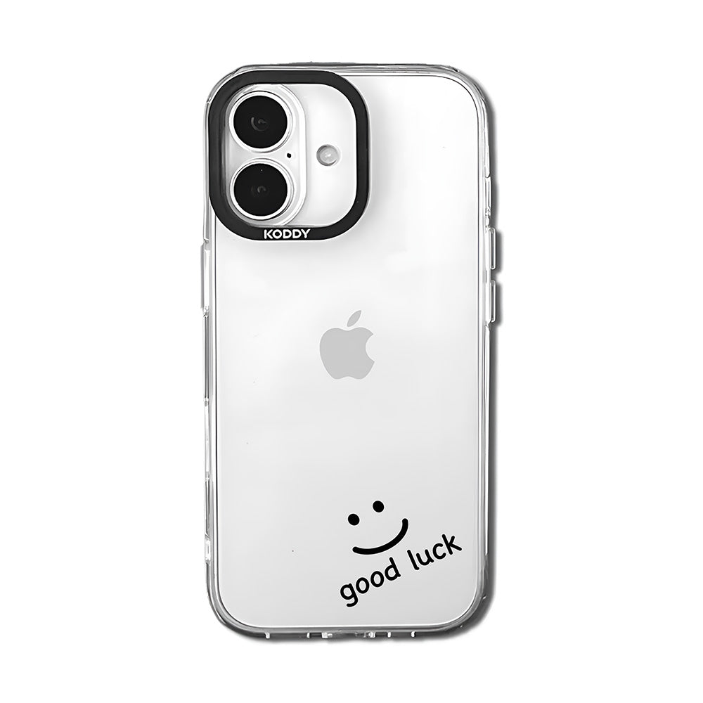 Good Luck Smiley Face in Black Clear iPhone Case