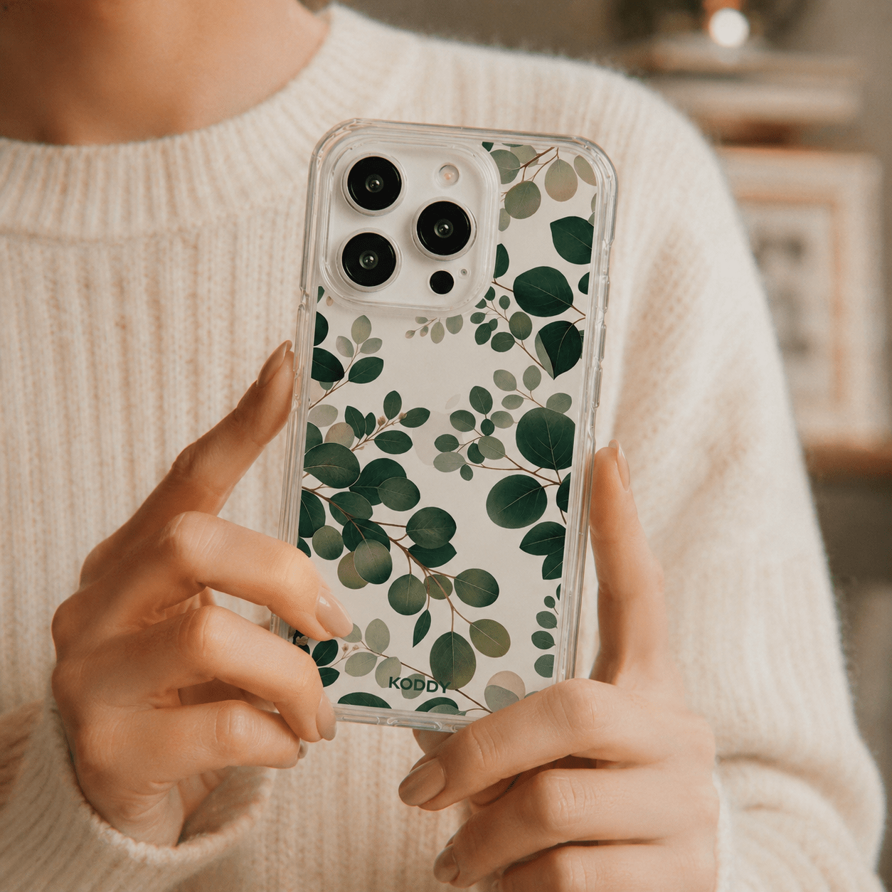 Green Eucalyptus Botanical Clear Phone Case-KODDY aesthetic iphone case UK