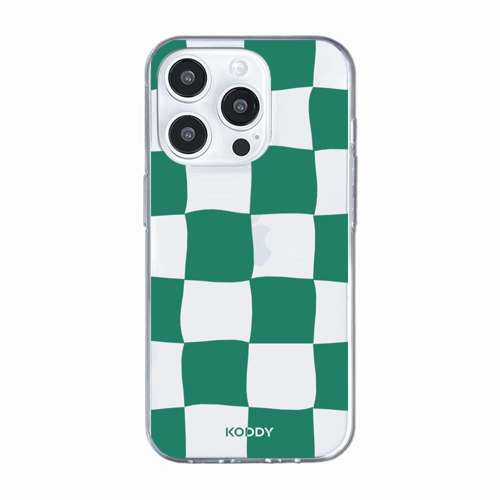 Green Wavy Check on Clear Phone Case - KODDY