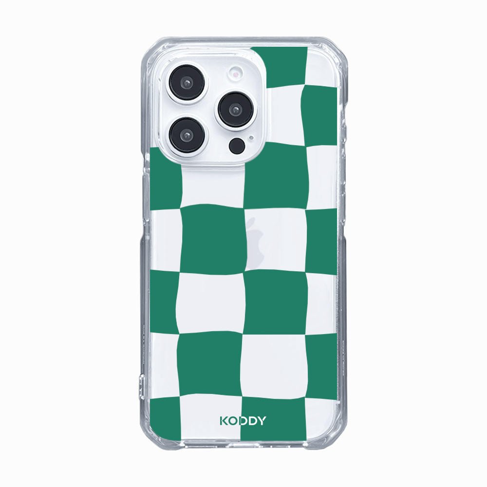 Green Wavy Check on Clear Phone Case - KODDY