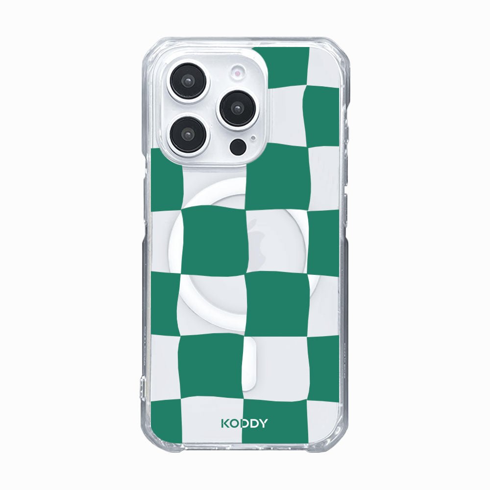 Green Wavy Check on Clear Phone Case - KODDY
