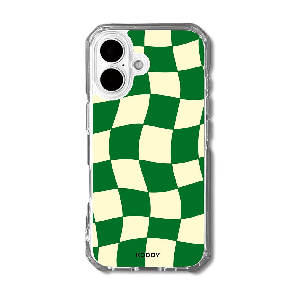 Green Wavy Check on Clear Phone Case - KODDY