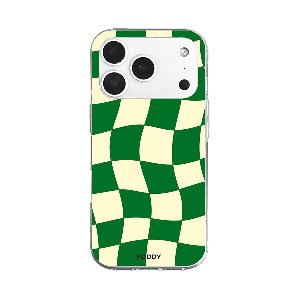 Green Wavy Check on Clear Phone Case - KODDY