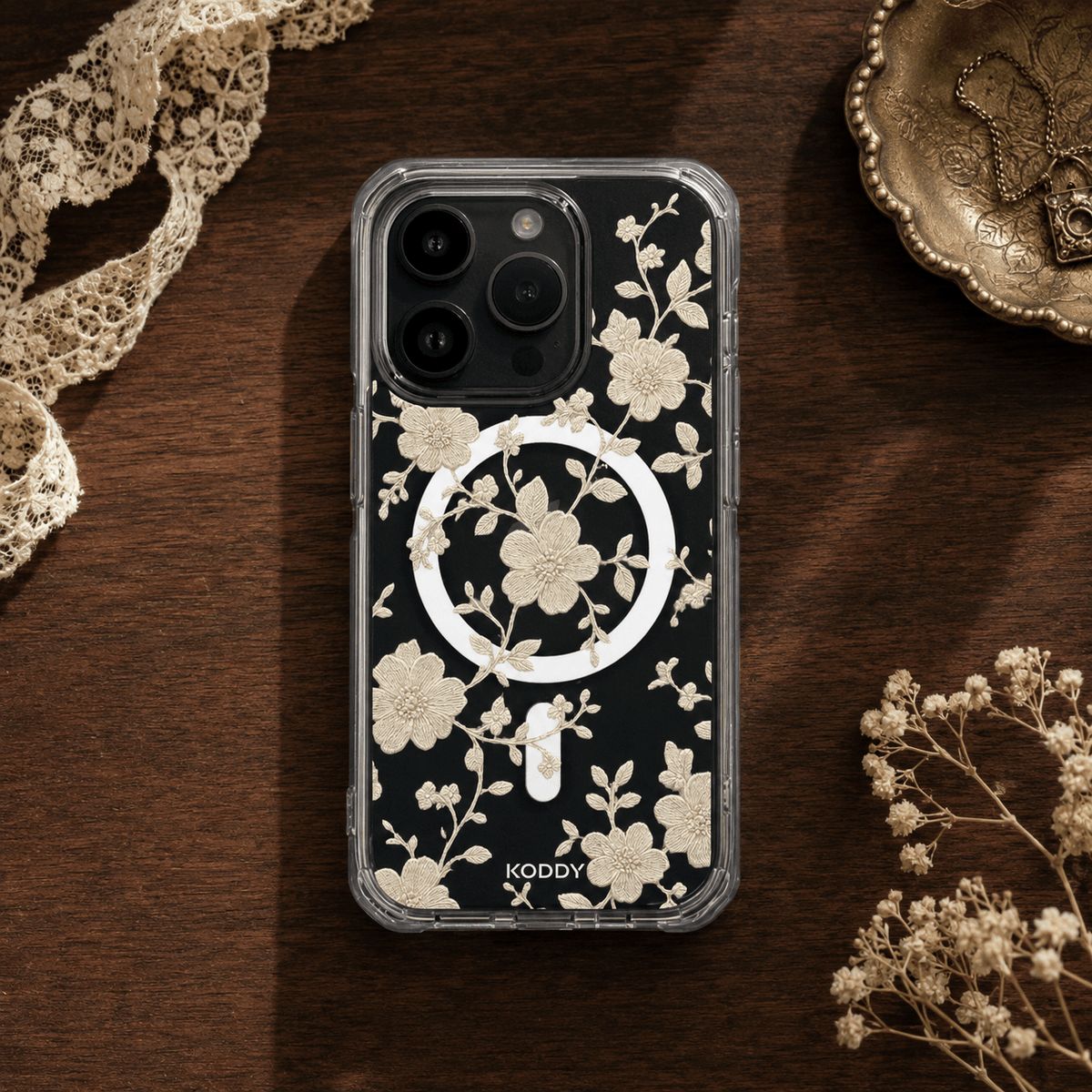 Ivory Embroidered Lace Flower Phone Case-KODDY aesthetic iphone case UK