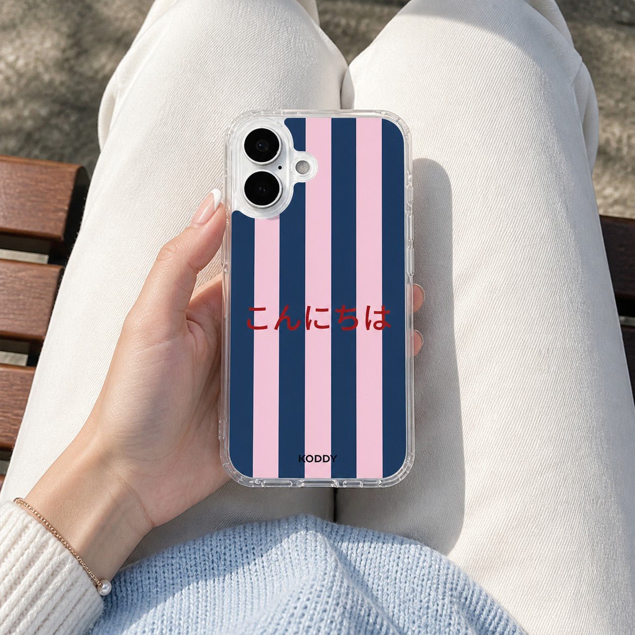 Konnichiwa Japanise Greeting Retro Stripe Phone Case-KODDY aesthetic iphone case UK
