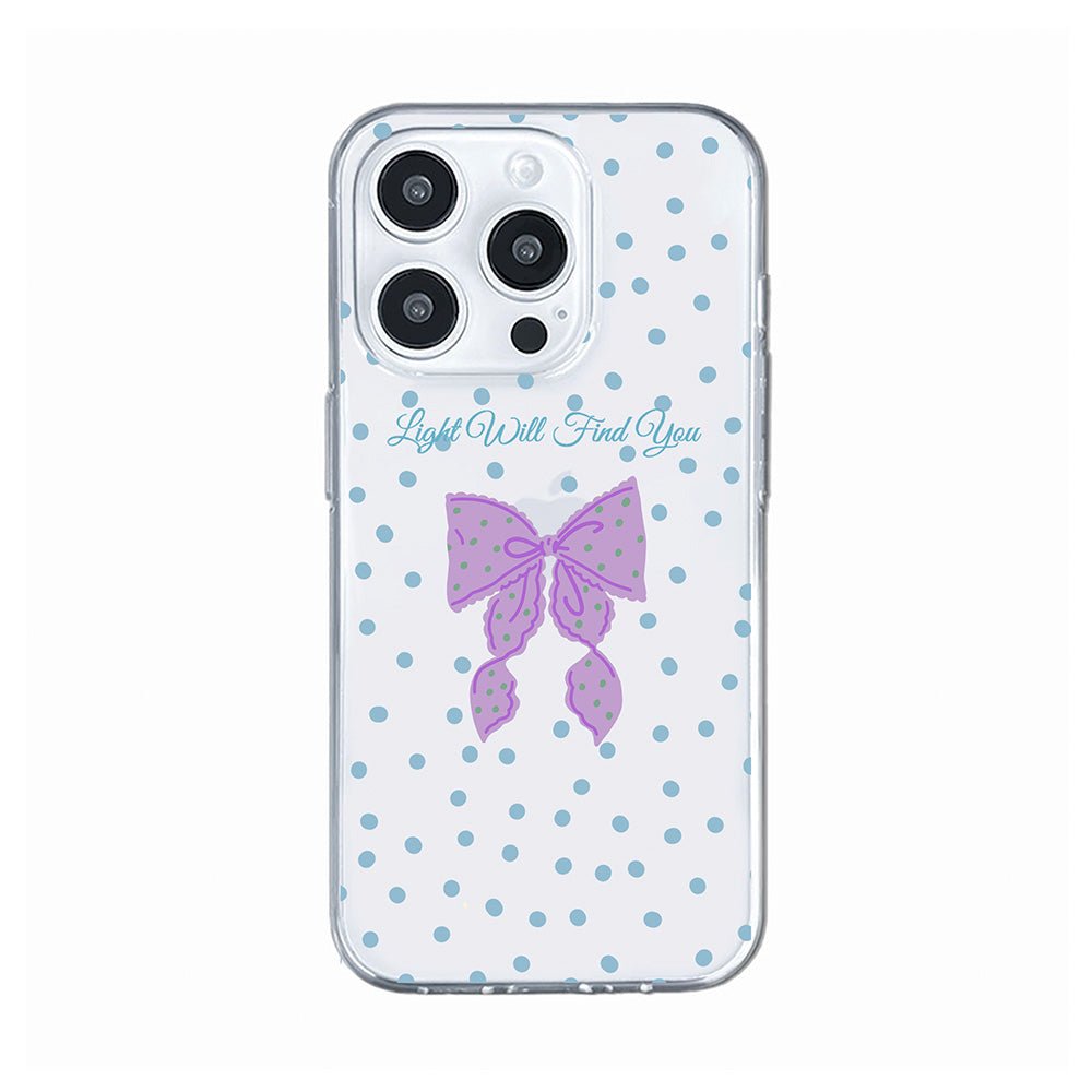 Light Will Find You iPhone Case, Pastel Ribbon Bow and Polka Dot Clear Phone Case