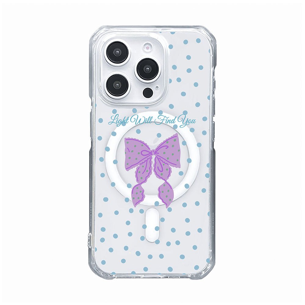 Light Will Find You iPhone Case, Pastel Ribbon Bow and Polka Dot Clear Phone Case