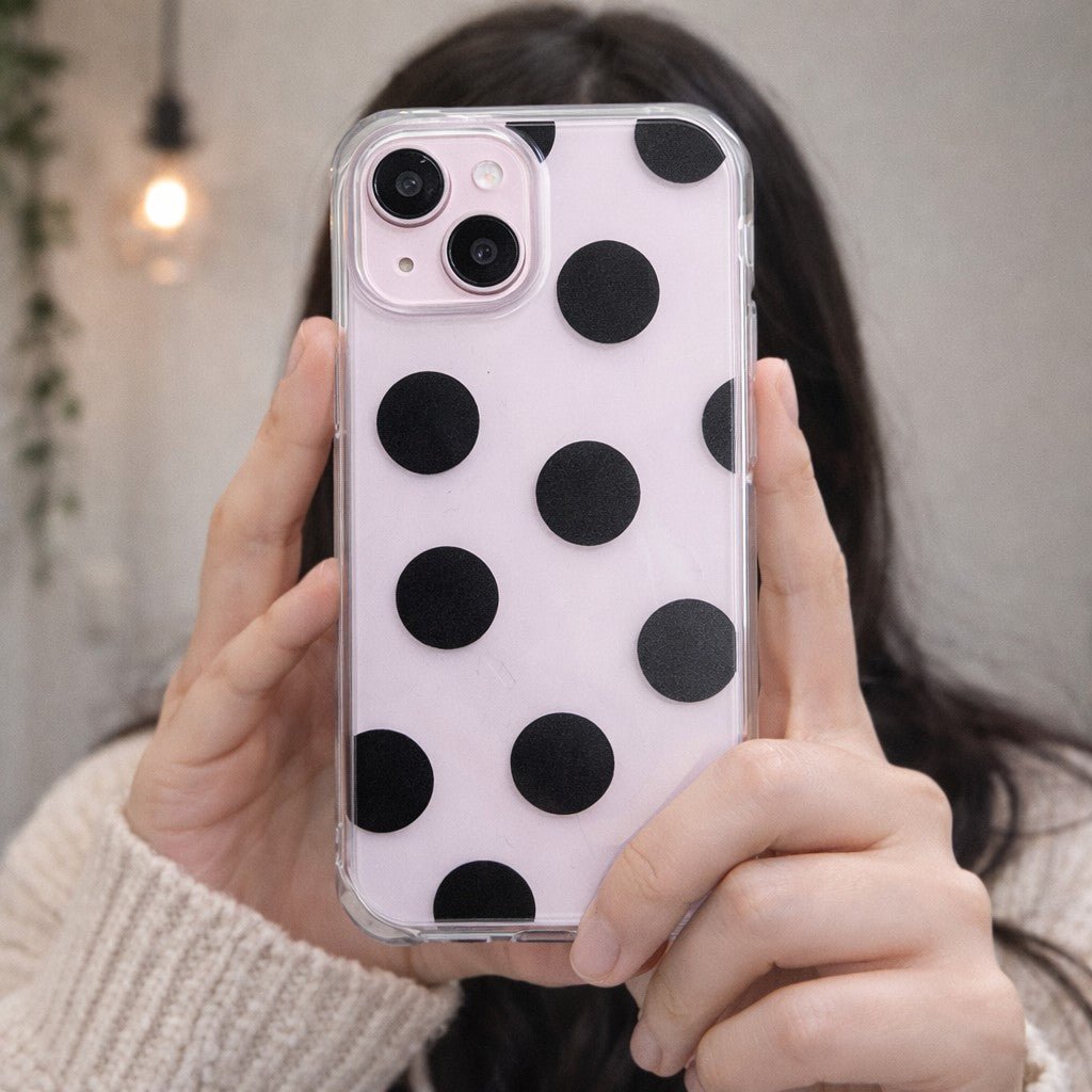 Monochrome Black Polka Dot Clear Phone Case - KODDY