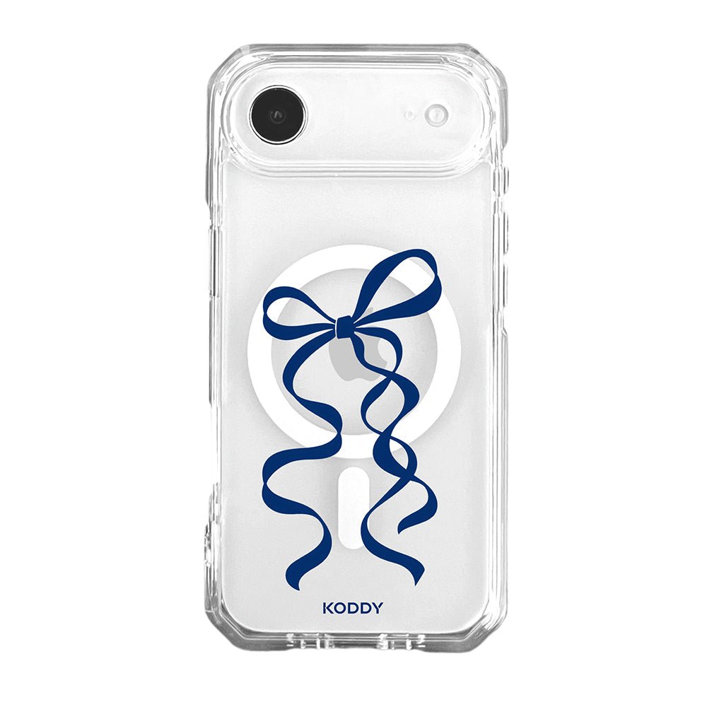 Navy Blue Long Ribbon Bow Clear Phone Case-KODDY aesthetic iphone case UK