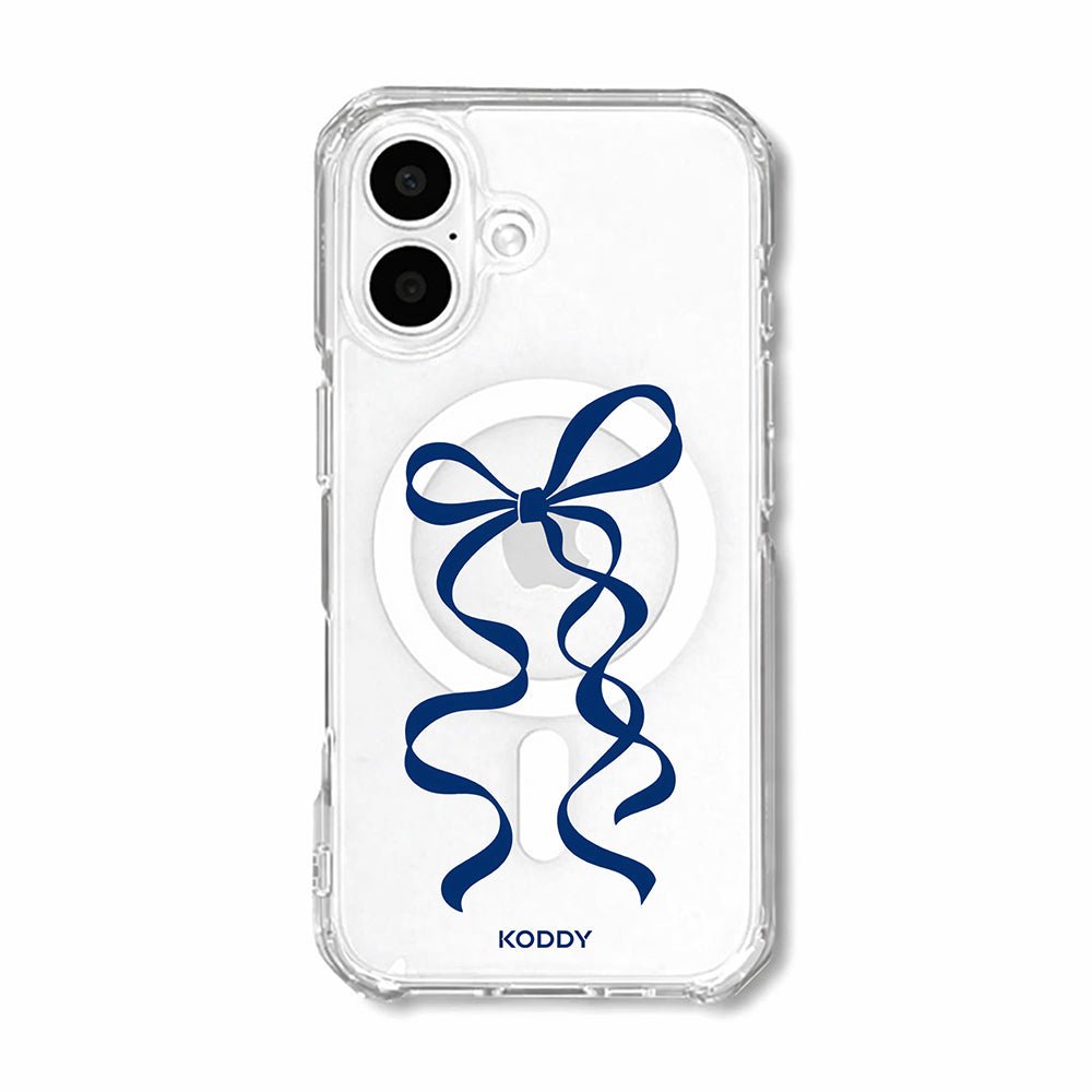 Navy Blue Long Ribbon Bow Clear Phone Case-KODDY aesthetic iphone case UK