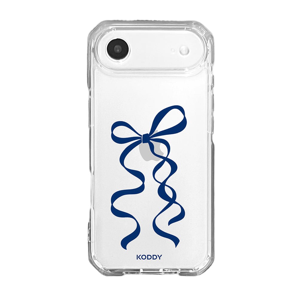 Navy Blue Long Ribbon Bow Clear Phone Case-KODDY aesthetic iphone case UK