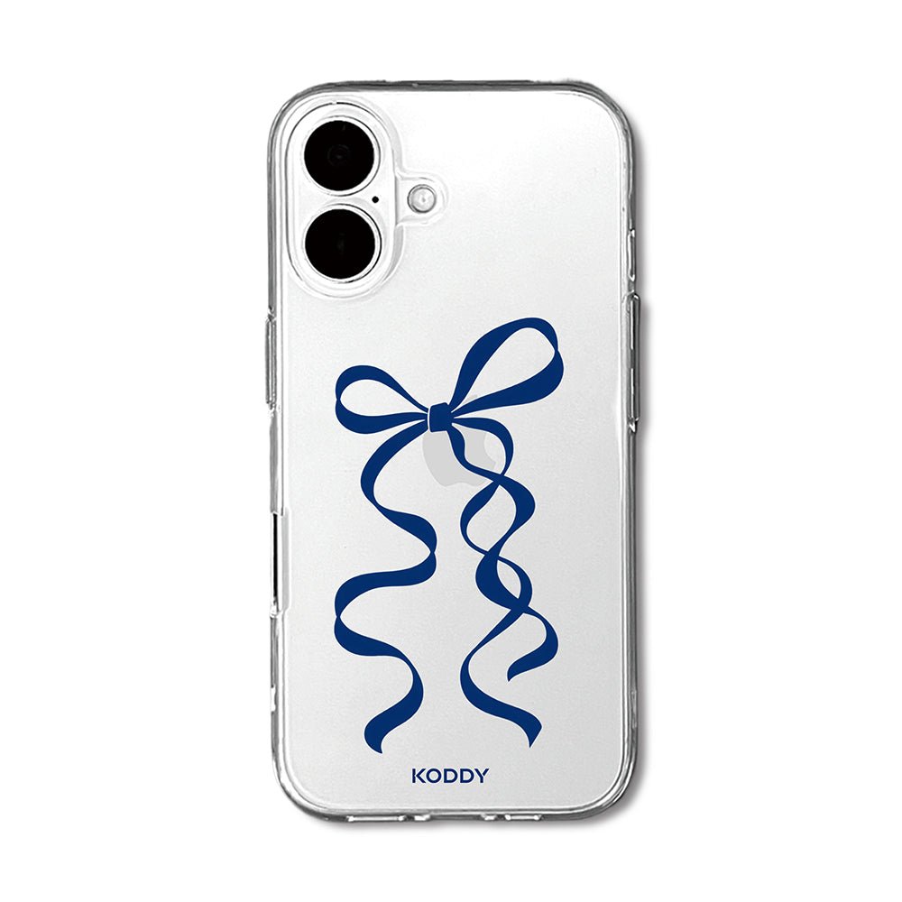 Navy Blue Long Ribbon Bow Clear Phone Case-KODDY aesthetic iphone case UK