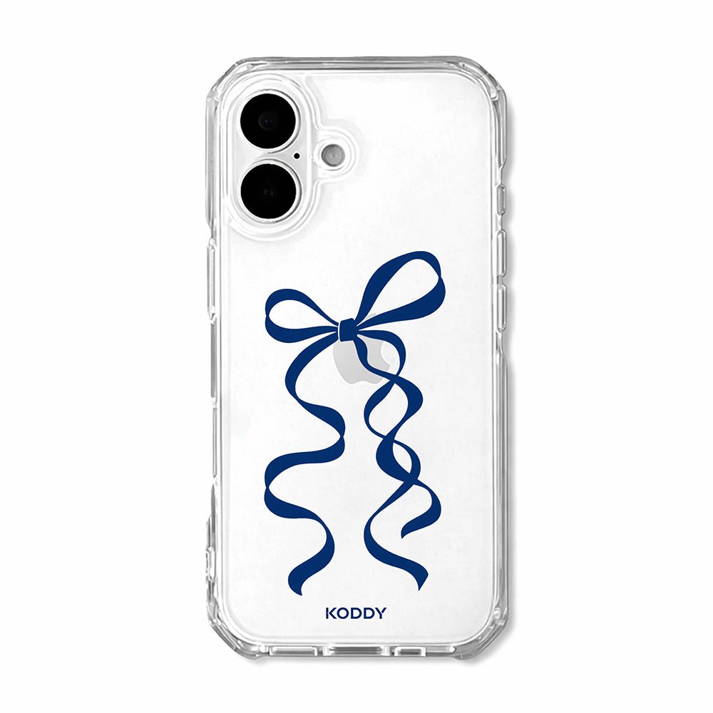 Navy Blue Long Ribbon Bow Clear Phone Case-KODDY aesthetic iphone case UK