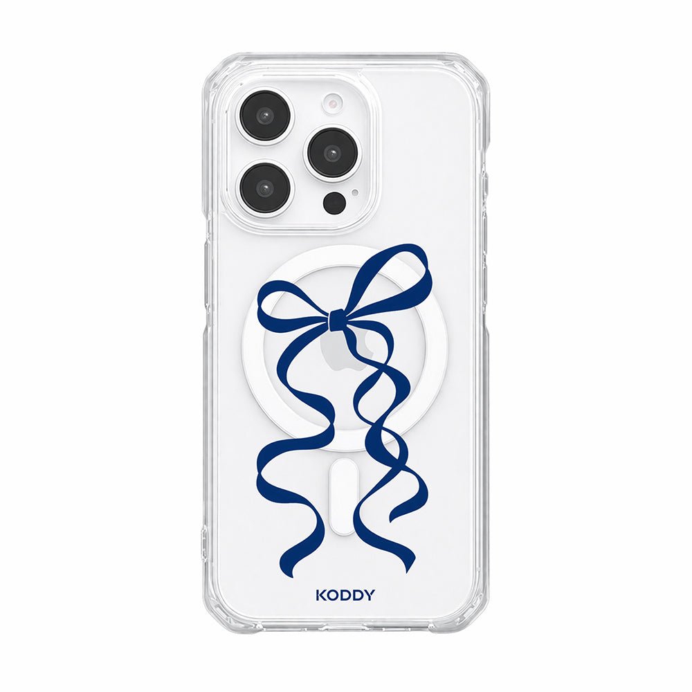 Navy Blue Long Ribbon Bow Clear Phone Case-KODDY aesthetic iphone case UK