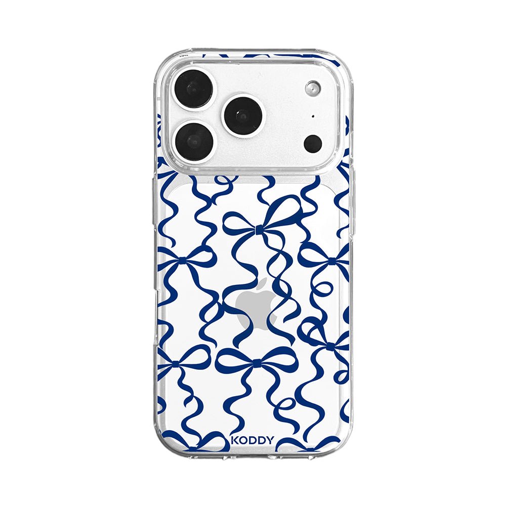 Navy Ribbon Bow Pattern Clear Phone Case-KODDY aesthetic iphone case UK