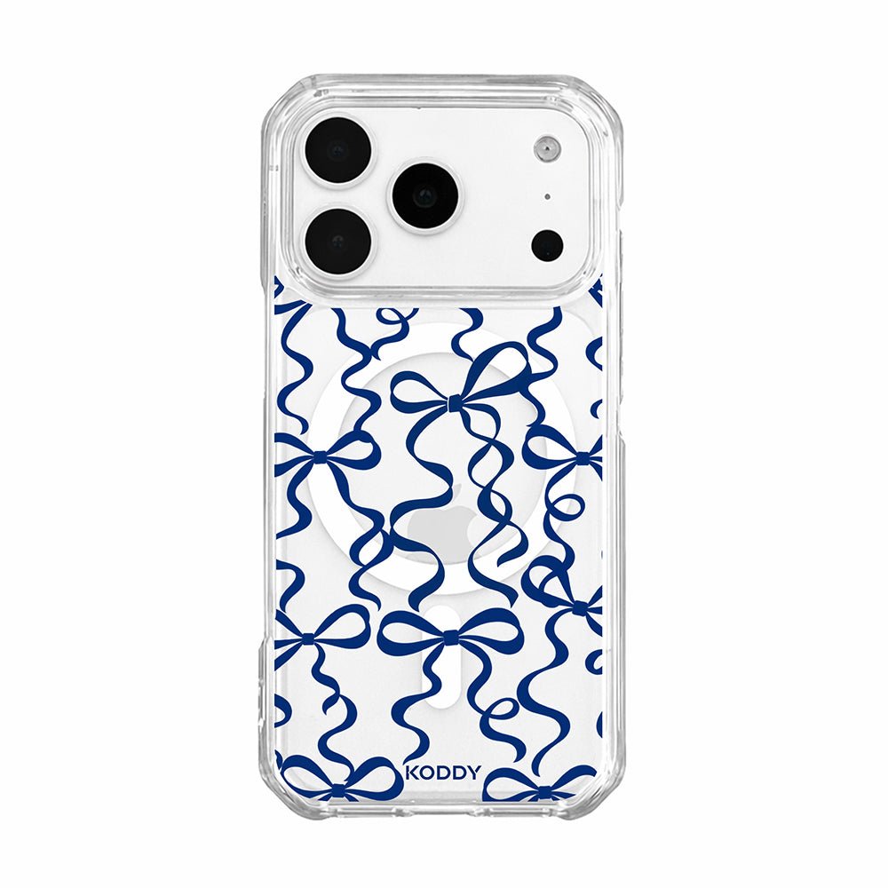 Navy Ribbon Bow Pattern Clear Phone Case-KODDY aesthetic iphone case UK